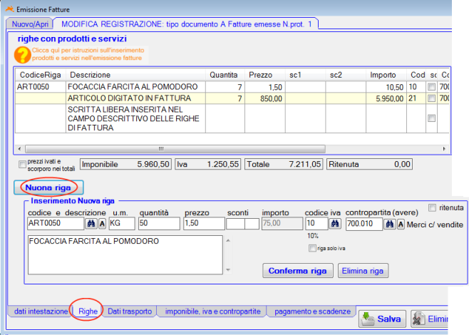 Righe di fattura