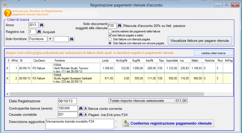 Esempio ritenute d'acconto