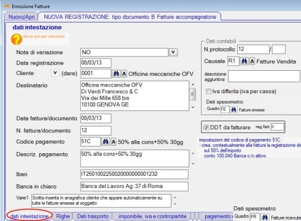 Intestazione fatture