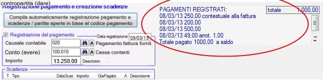 Registrare pagamenti