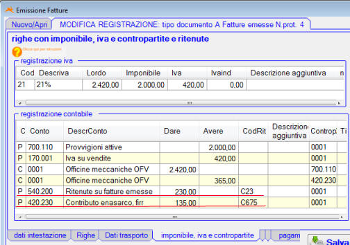 Registrare ritenuta enasarco